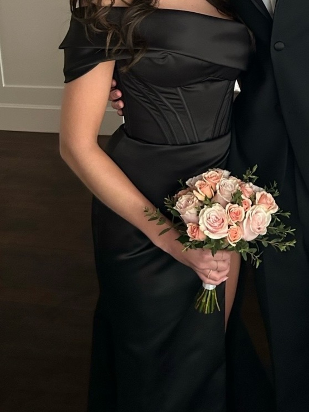 Milla Off-Shoulder Black Satin Evening Dress